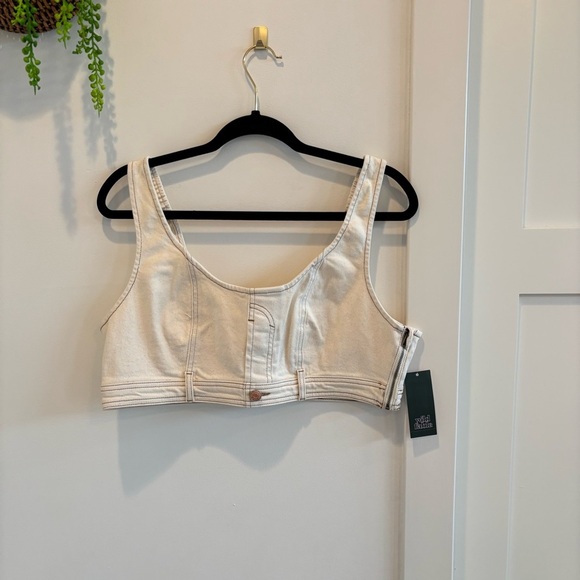 Wild Fable NWT Women's Cream Denim Cropped Tank Top Side Zipper Size L, XL & XXL - Picture 1 of 10